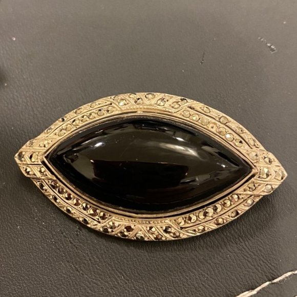 ANTIQUE STERLING BROOCH/PIN  WITH MARQUISITE - Picture 3 of 4